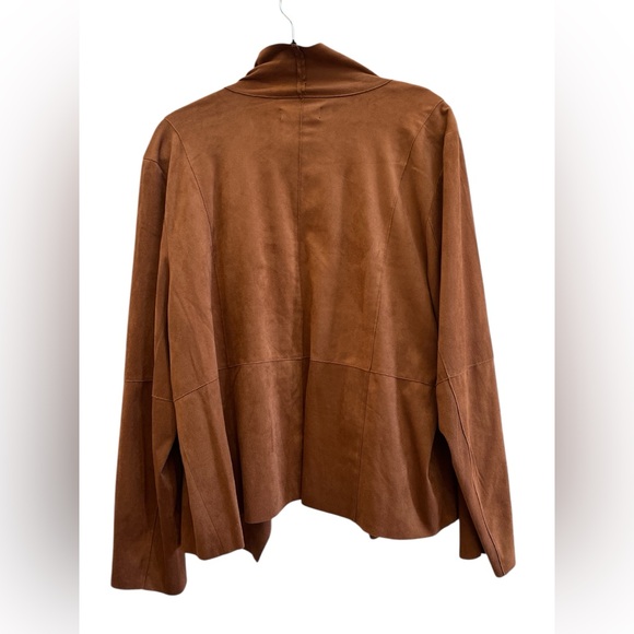 Bagatelle Collection Faux Suede Draped Waterfall Jacket 2X Brown Open Front Boho - Picture 3 of 6